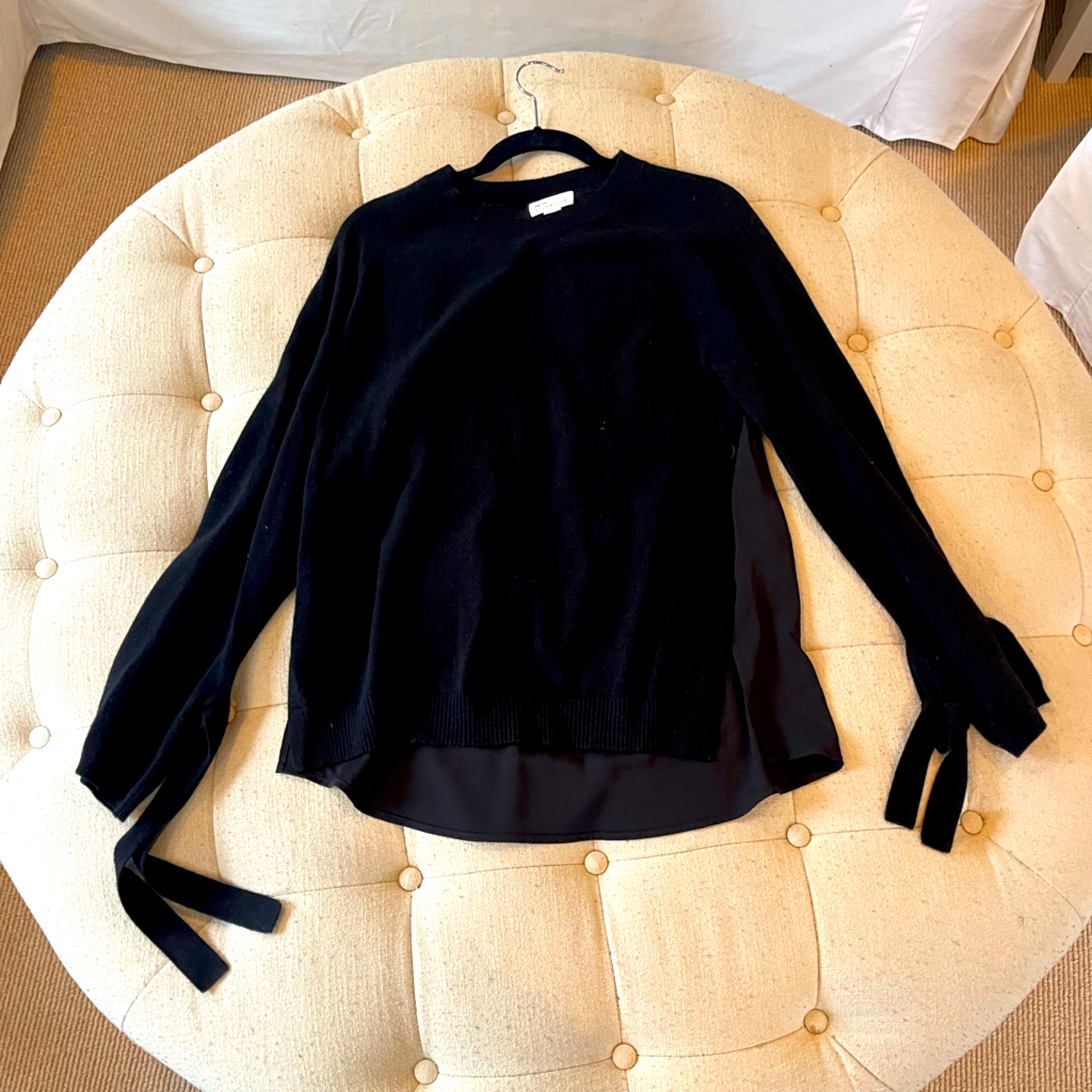 Nordstrom Signature Black Crewneck Cashmere Sweater With Silk Back